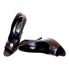 NEU NEU Gucci Exotische Schokoladenbraune Haut High Heel Peep Toes Sandalen