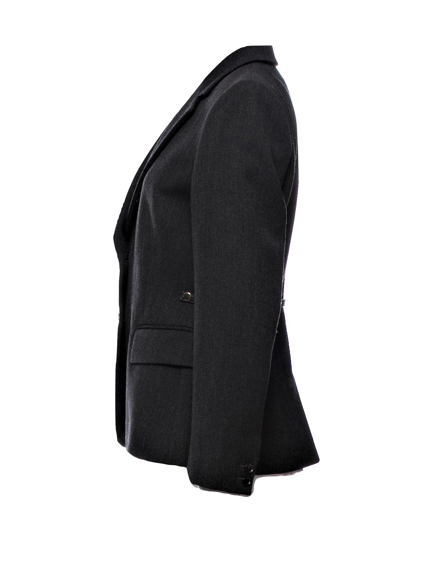 Gucci Runway Ad Blazer Jacket 
F/W 2006 
Size: IT 44 Roughly U.S. 6
Brand New 
We are Gaga over the 'House of Gucci' movie and Gucci's
100th Birthday
$1975
Dark Charcoal Grey 
100% Wool
Dual Button at Sleeve
Gold & Leather Buckle Accent At