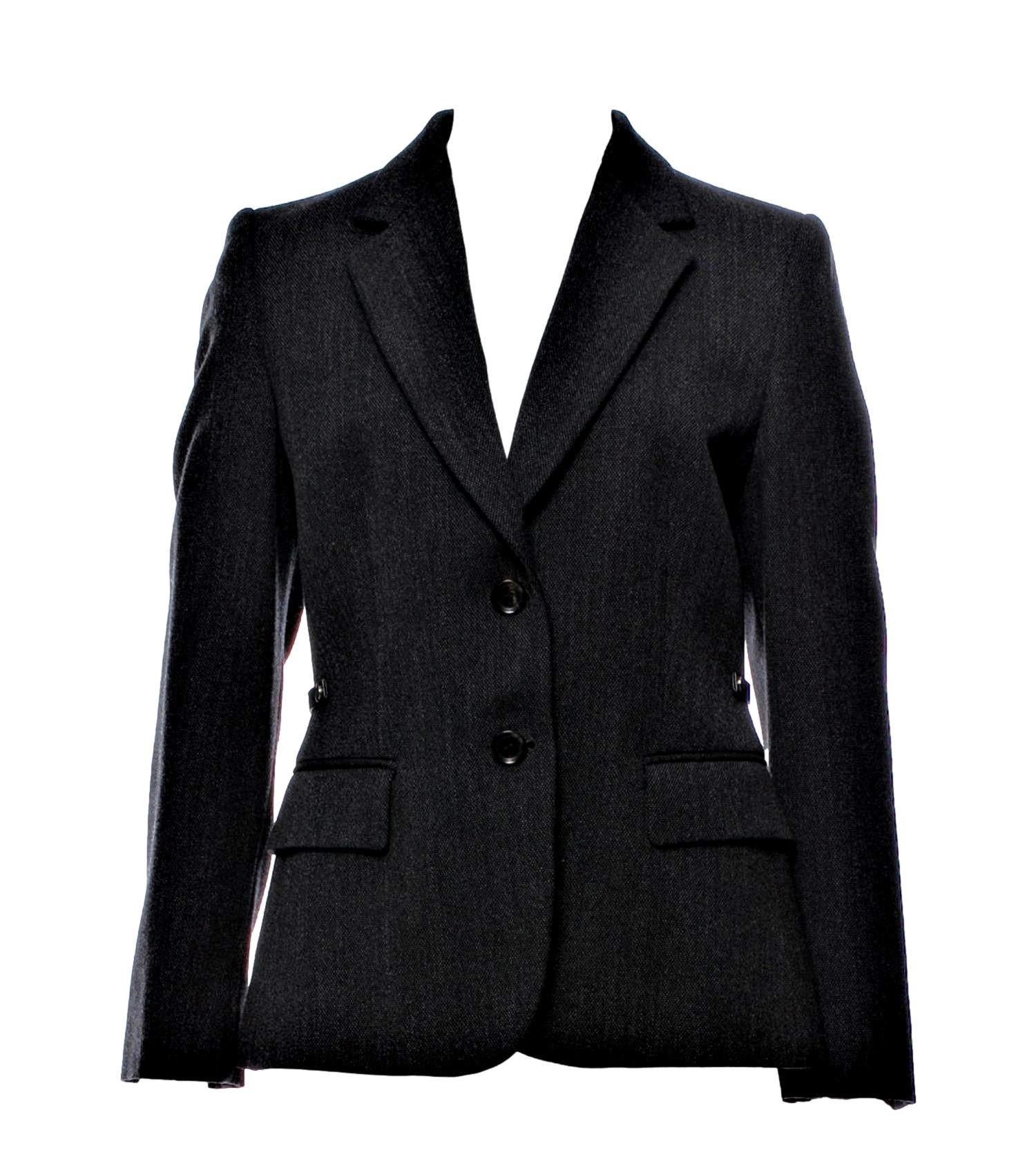 Brand New 
Gucci Runway Ad Blazer Jacket 
F/W 2006 
Size: IT 44 

$1975
Dark Charcoal Grey 
100% Wool
Dual Button at Sleeve
Gold & Leather Buckle Accent At Back
Three Front Pockets
Two Button Front Closure
Fully Lined In Gucci Signature