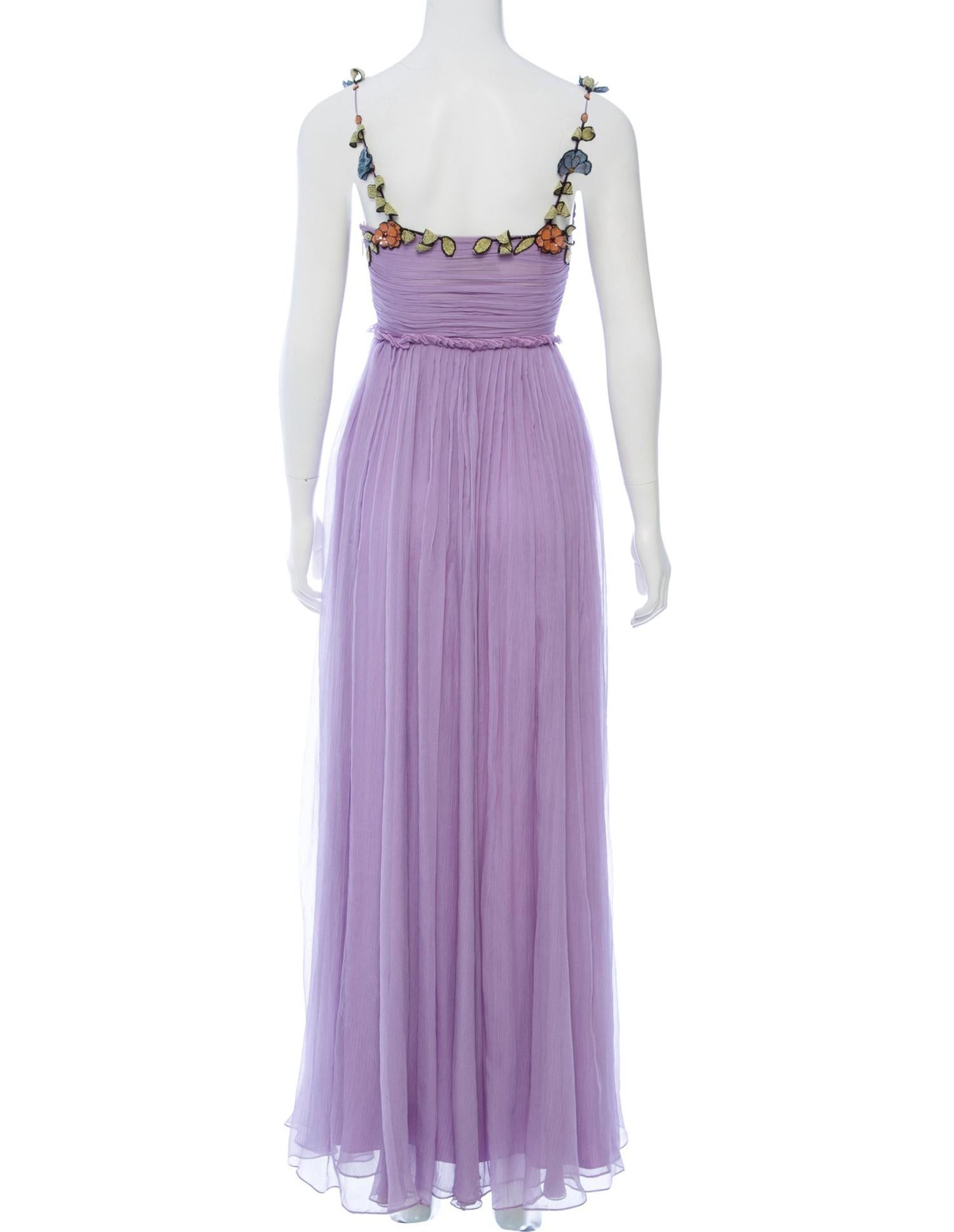New Gucci Silk Embroidered Lavender Dress Gown Worn by Alessandra Ambrosio It 42 3