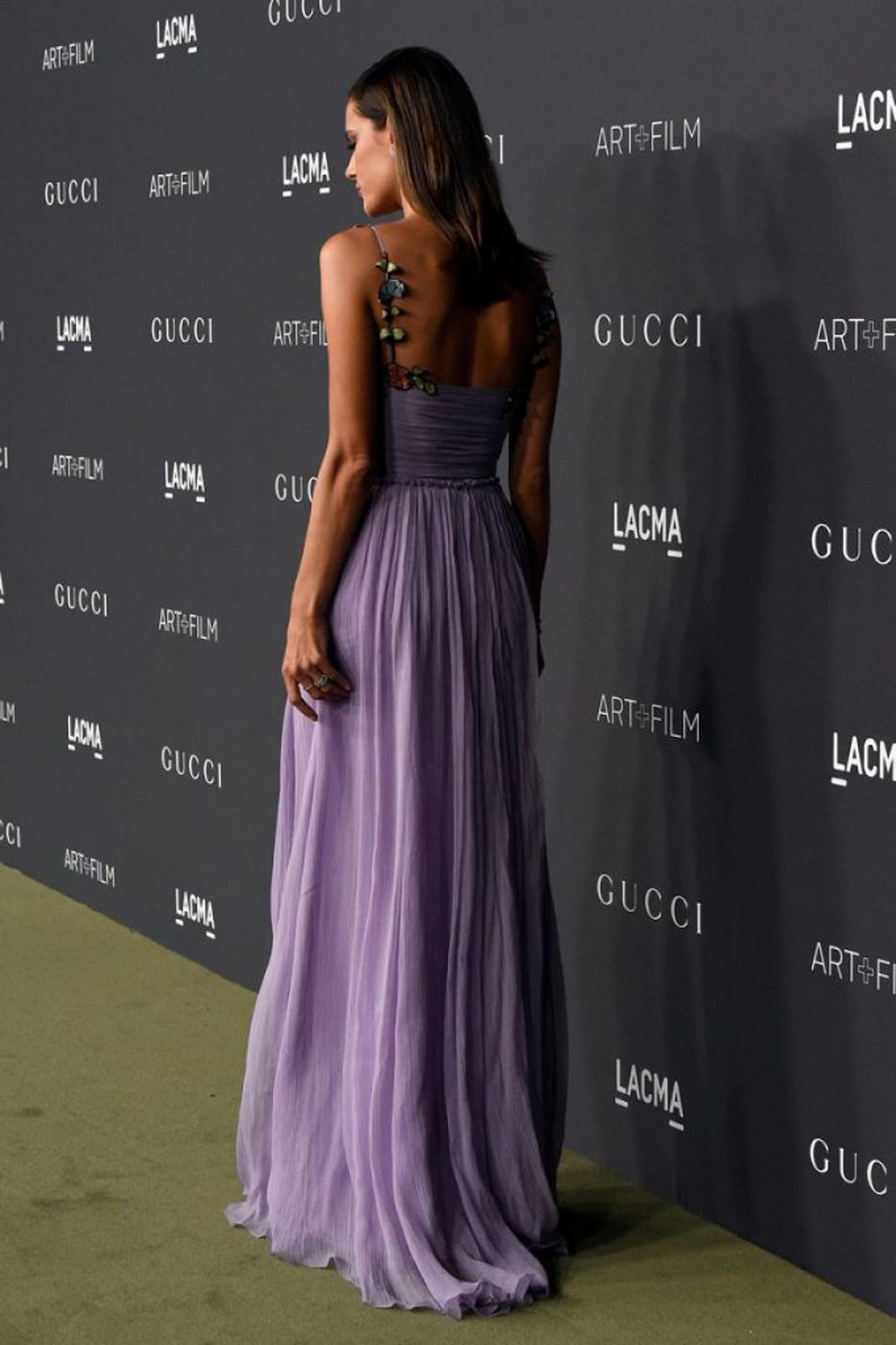 Women's New Gucci Silk Embroidered Lavender Dress Gown Worn by Alessandra Ambrosio It 42