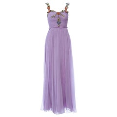 New Gucci Silk Embroidered Lavender Dress Gown Worn by Alessandra Ambrosio It 42