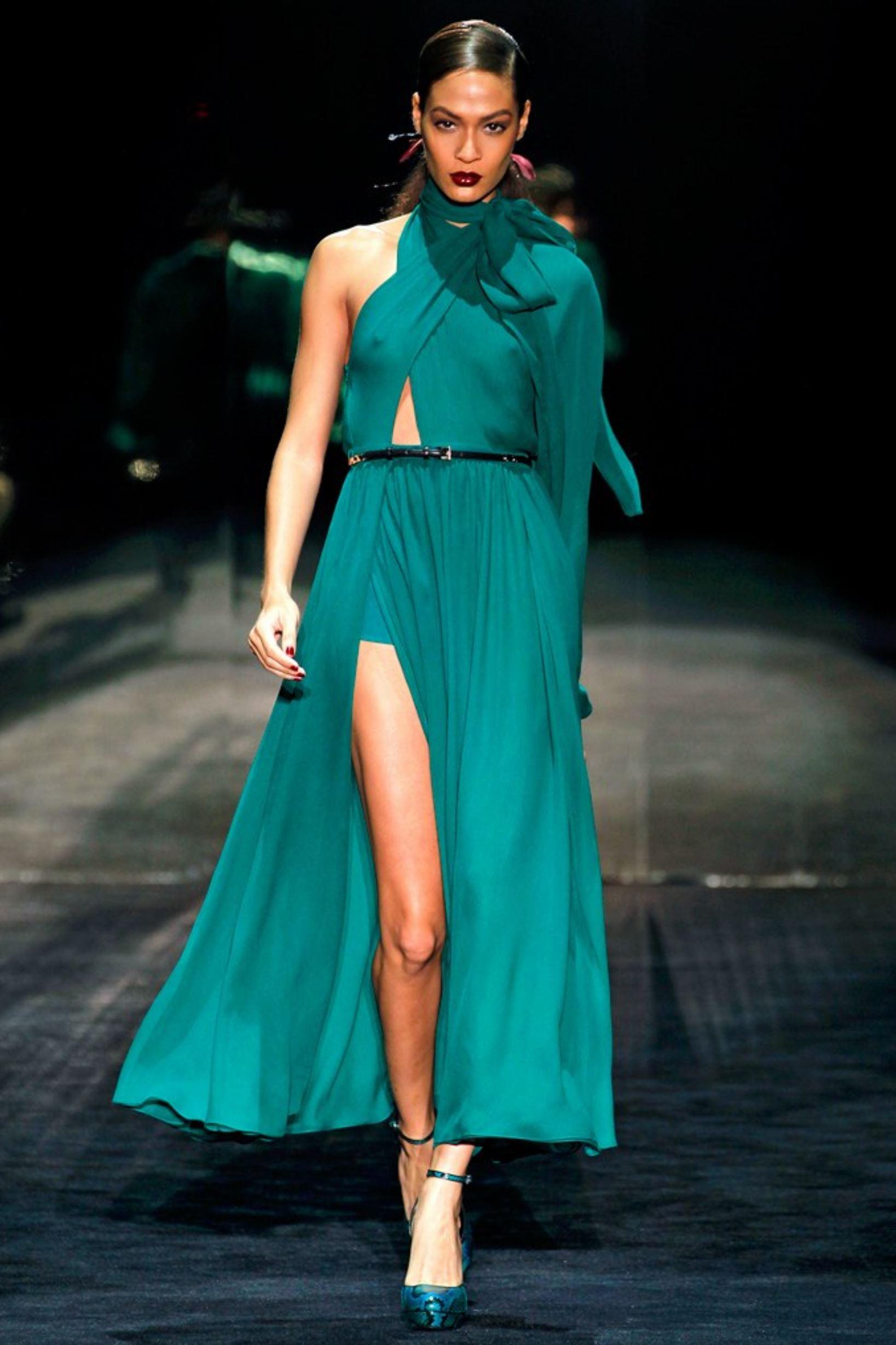 Gucci 
Brand New
From Gucci's 90th anniversary Fall Runway show, Frida Giannini cited her influence was Anjelica Huston
$2425
* Python Heels
* Rare Ad Runway Heels 
* Size: 37
* Green Teal Turquoise Snakeskin Python Throughout
* Adjustable Ankle
