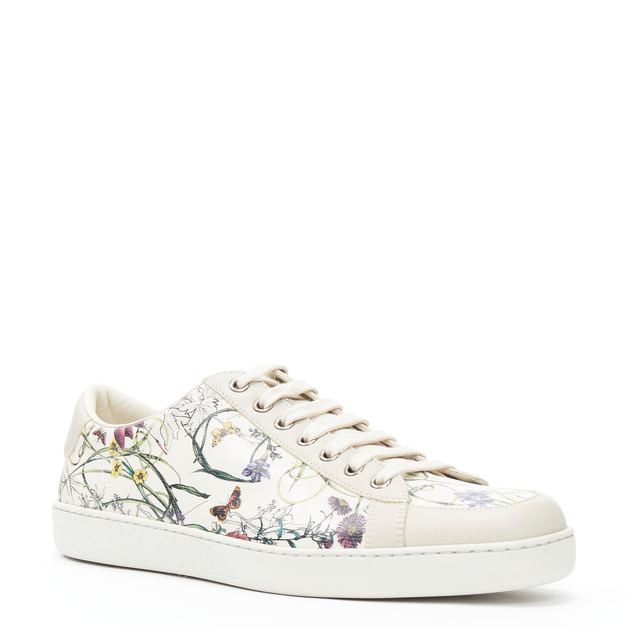 new GUCCI Flora floral print grey beige leather low top sneaker UK7.5 EU41.5 
Reference: TGAS/B01264 
Brand: Gucci 
Model: Flora low top 
Material: Leather 
Color: White 
Pattern: Floral 
Closure: Lace Up 
Extra Detail: Grey leather with signature