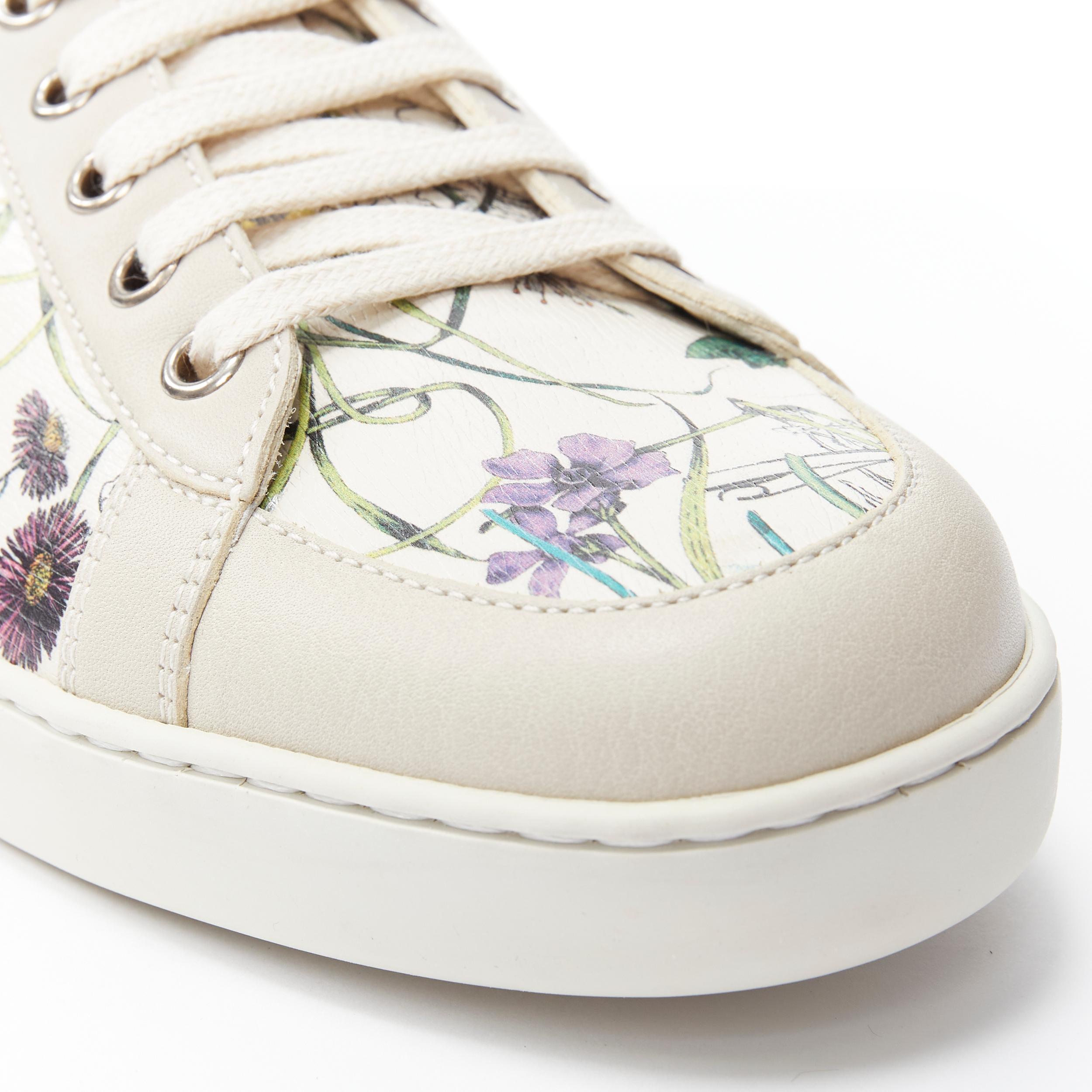 Beige new GUCCI Flora floral print grey beige leather low top sneaker UK7.5 EU41.5