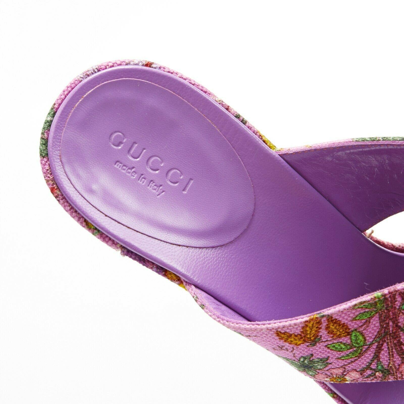 new GUCCI Flora purple floral canvas cross strap platform mule sandals EU37.5 2