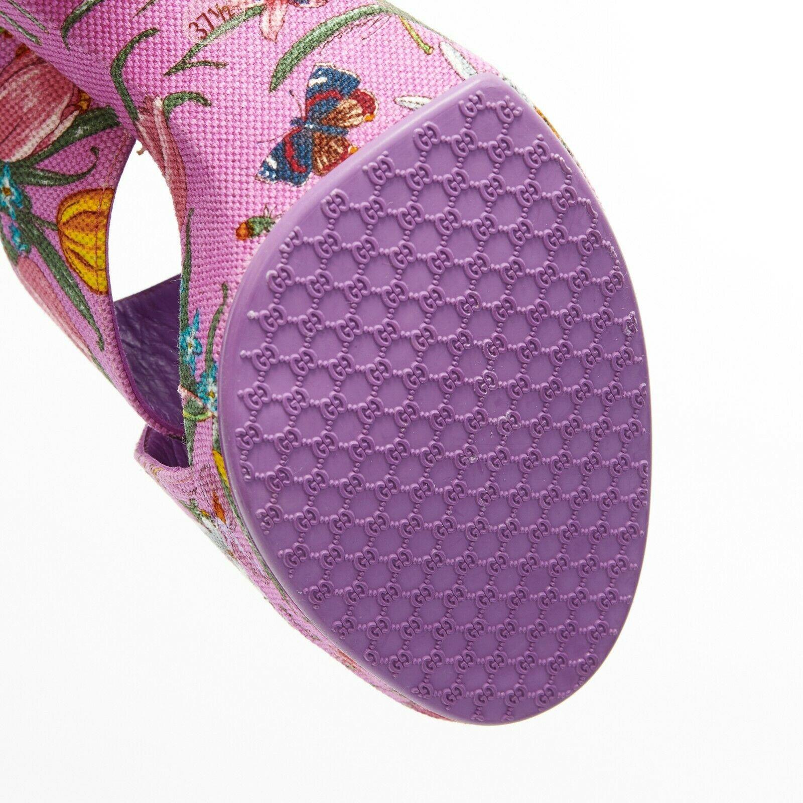new GUCCI Flora purple floral canvas cross strap platform mule sandals EU37.5 3