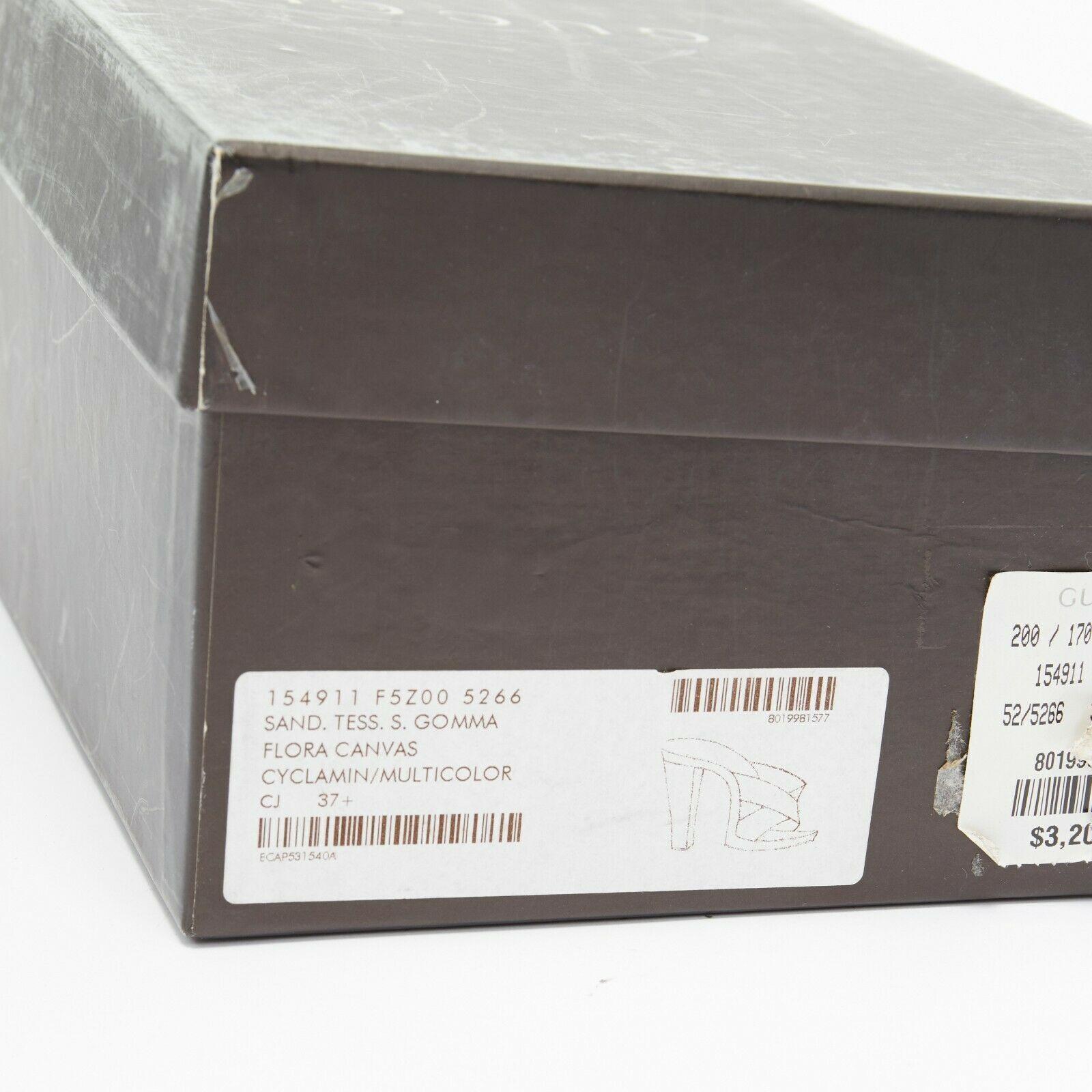 new GUCCI Flora purple floral canvas cross strap platform mule sandals EU37.5 4