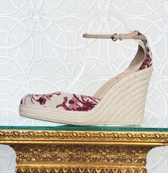 New GUCCI FLORAL ESPADRILLE WEDGES PLATFORM SHOES 8.5