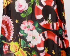 New Gucci Floral Snake Black Graphic Scarf