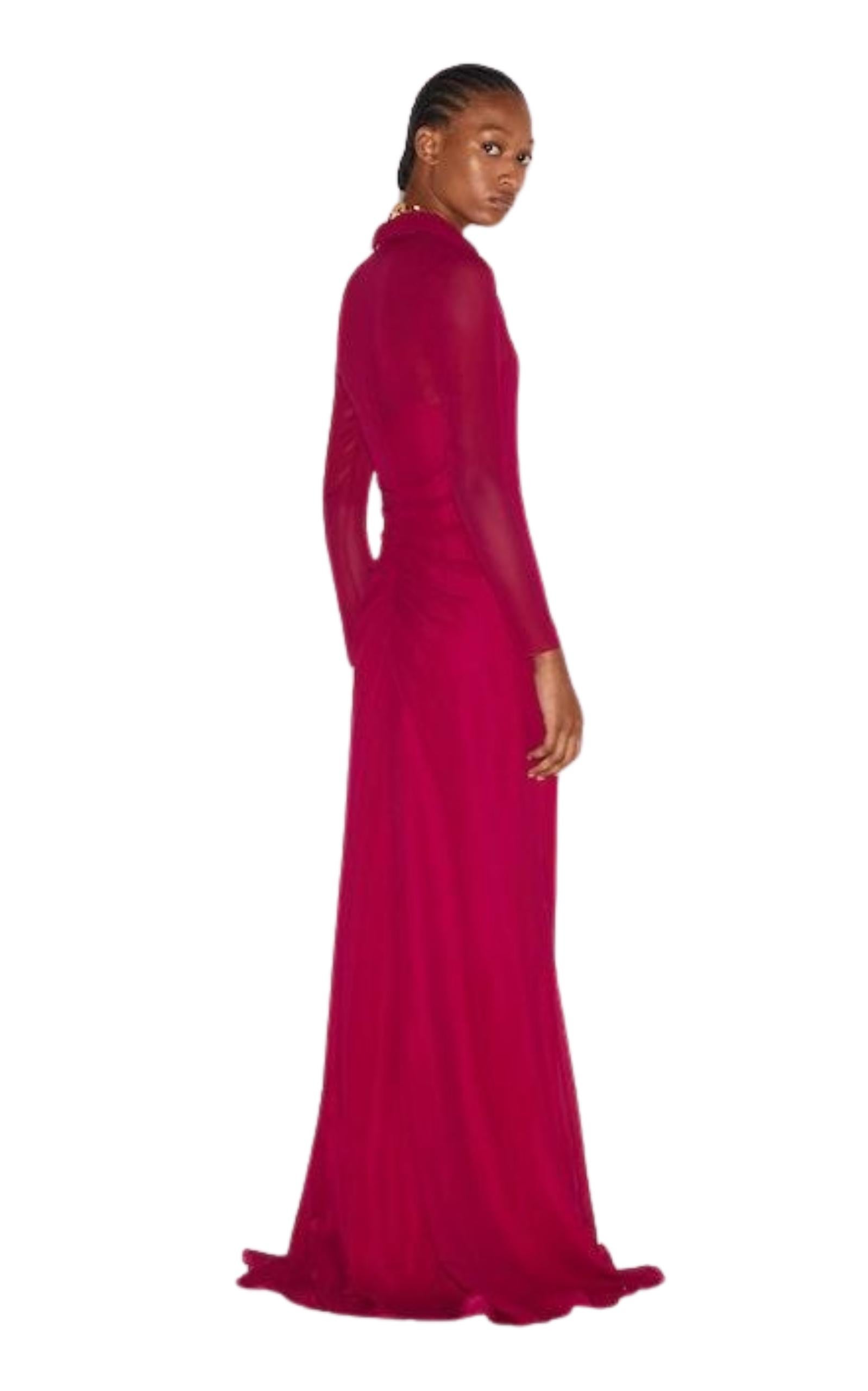 Nuevo Maxi Vestido Camisero Gucci Seda Fucsia IT40 Rojo en venta