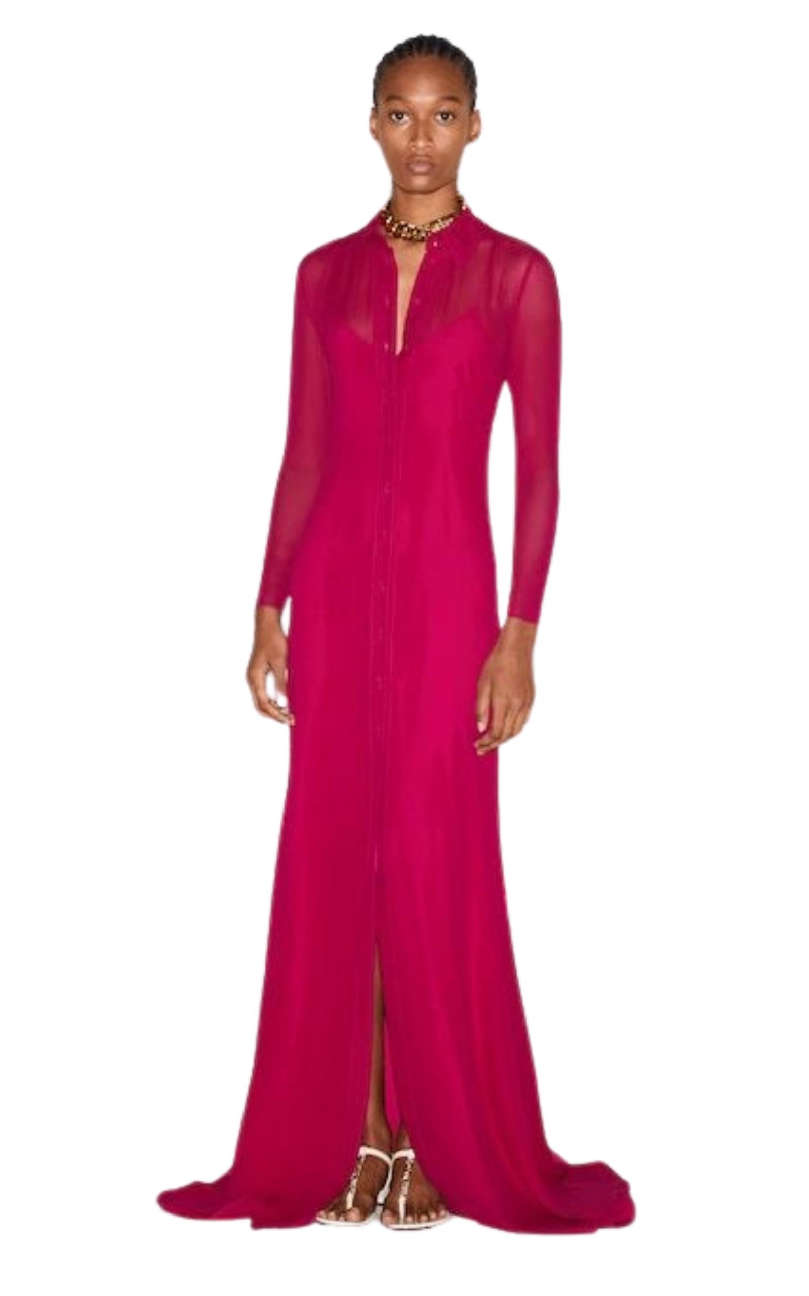 Nuevo Maxi Vestido Camisero Gucci Seda Fucsia IT40 en Nuevo estado para la venta en Brossard, QC