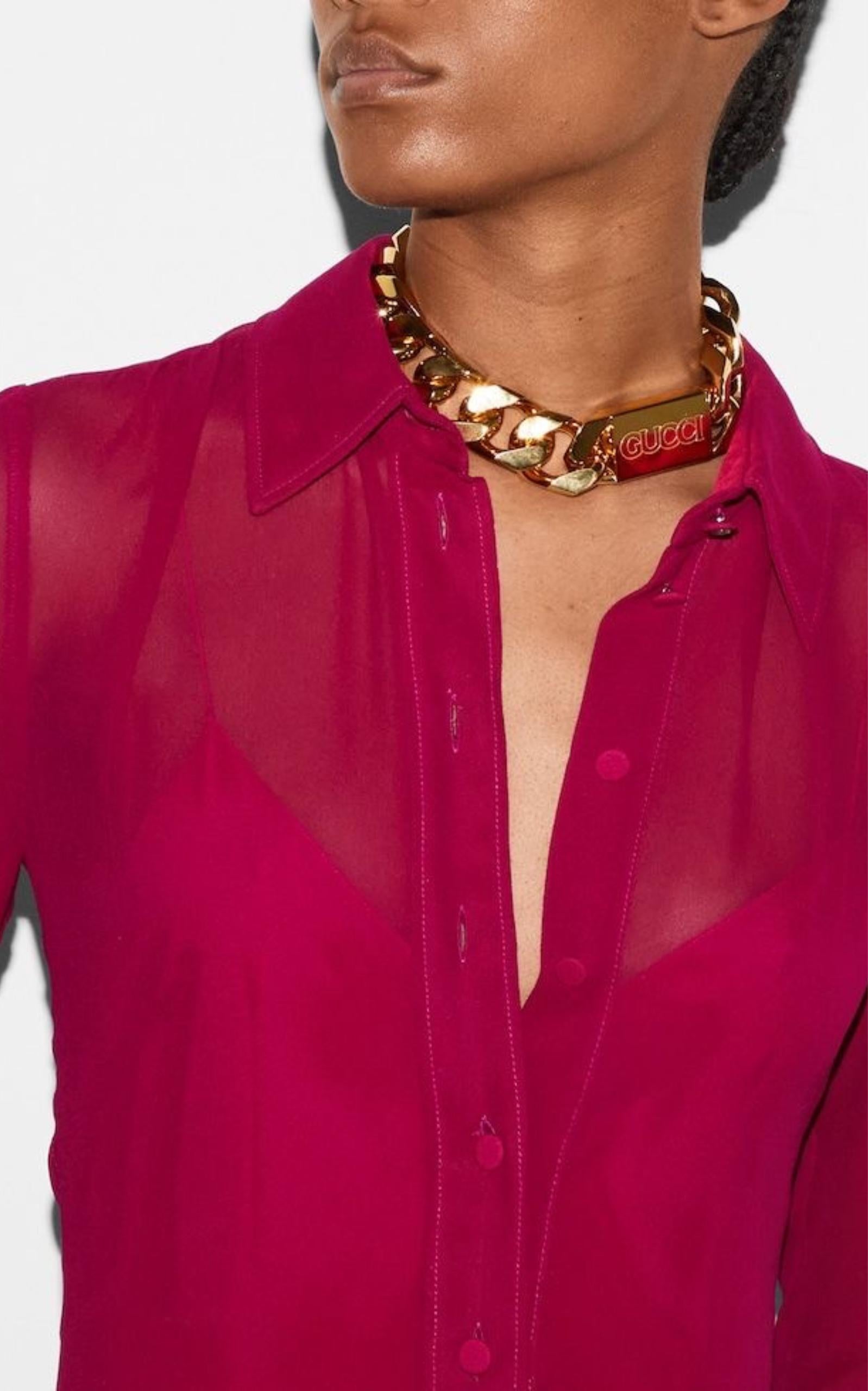 De las mujeres Nuevo Maxi Vestido Camisero Gucci Seda Fucsia IT40 en venta