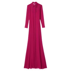 Nuevo Maxi Vestido Camisero Gucci Seda Fucsia IT40