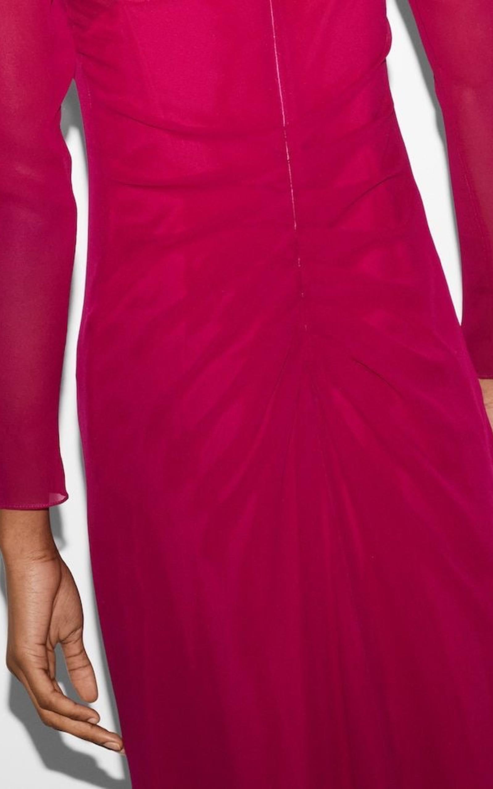 Nuevo Maxi Vestido Camisero Gucci Seda Fucsia IT42 en venta 1