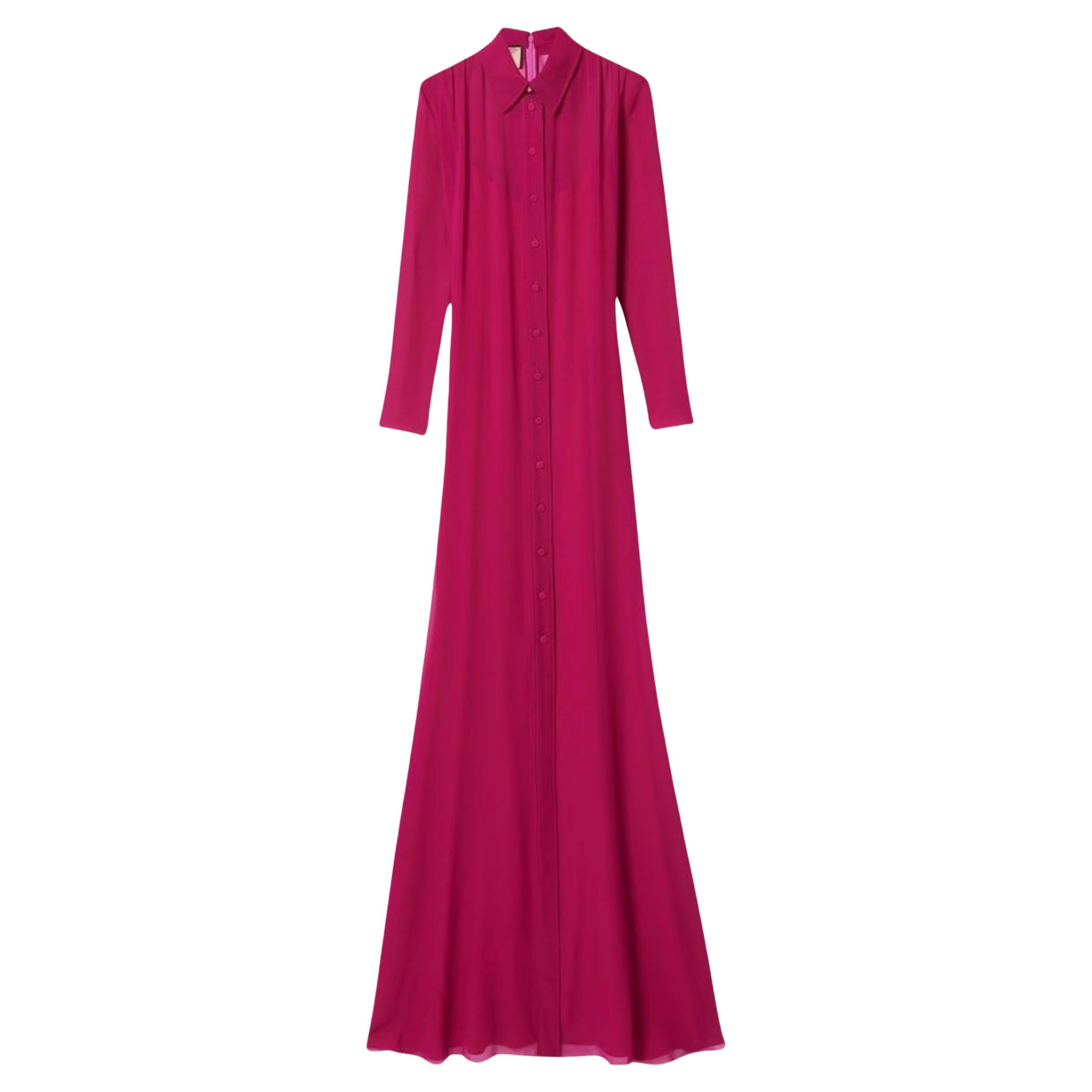 Nuevo Maxi Vestido Camisero Gucci Seda Fucsia IT42
