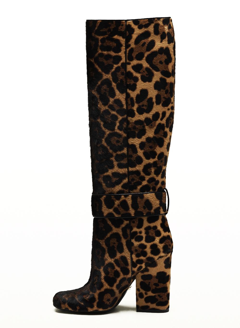 Black New GUCCI Fur Leather Jaguar Print Buckle Knee Tall Boots It. 36 - US 6 For Sale