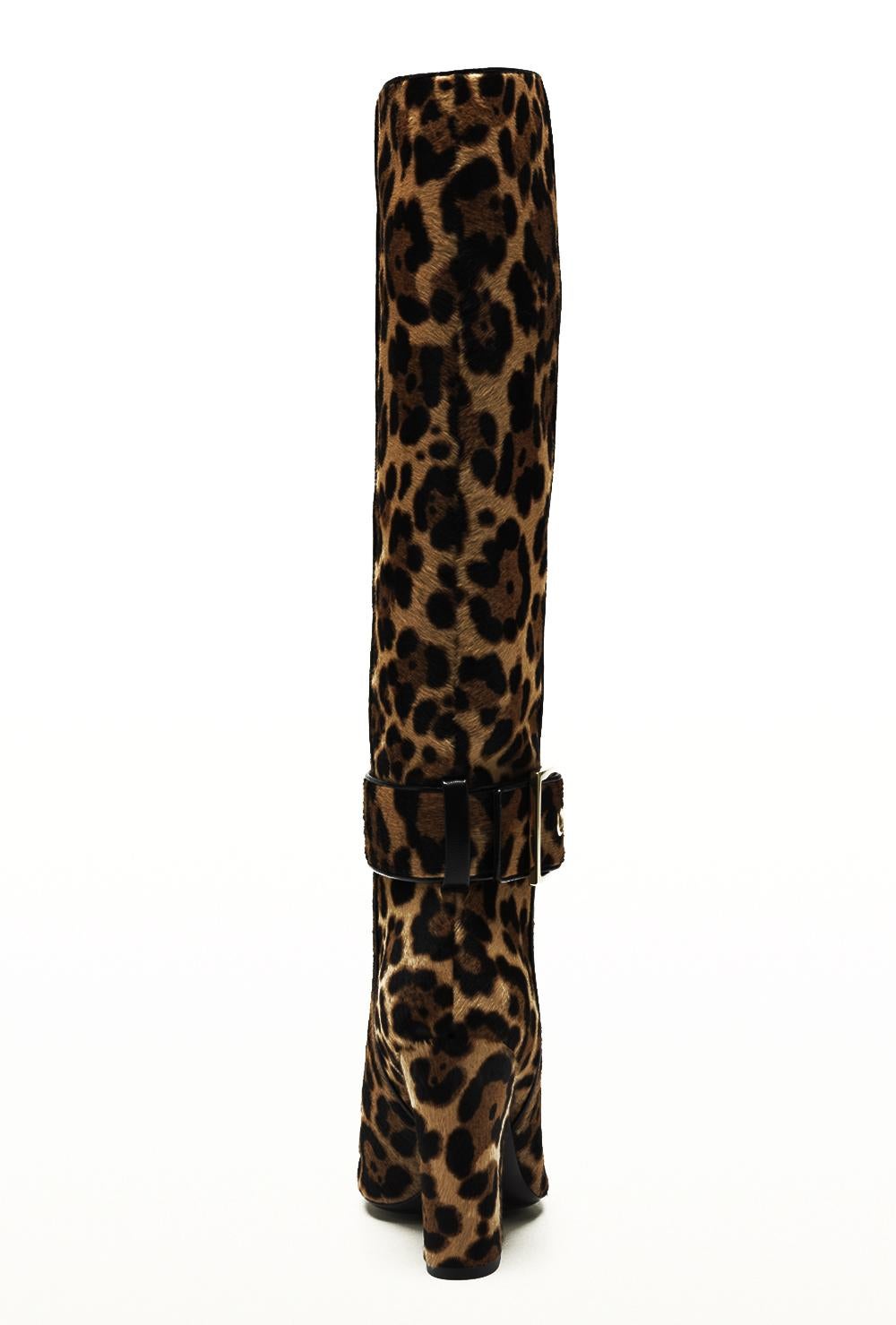 Women's New GUCCI Fur Leather Jaguar Print Buckle Knee Tall Boots It. 36 - US 6 For Sale