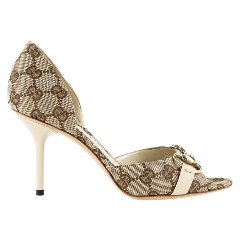 New Gucci GG Canvas Hollywood Horsebit D'Orsay Peep Toe Heels Shoes 10.5 B  at 1stDibs | gucci heels, gg heels, gucci open toe heels