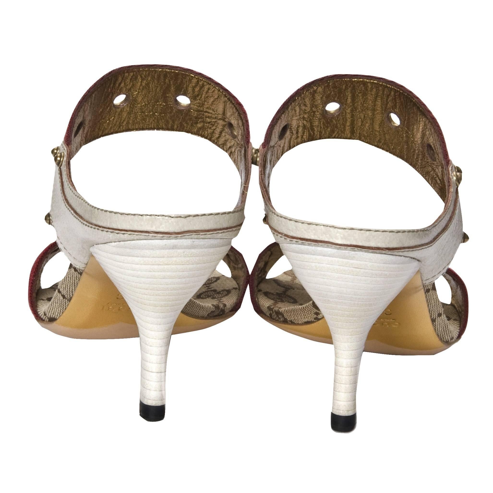 Nuevo Gucci GG Logo Web Mules Tacones Talla 37 Beige en venta