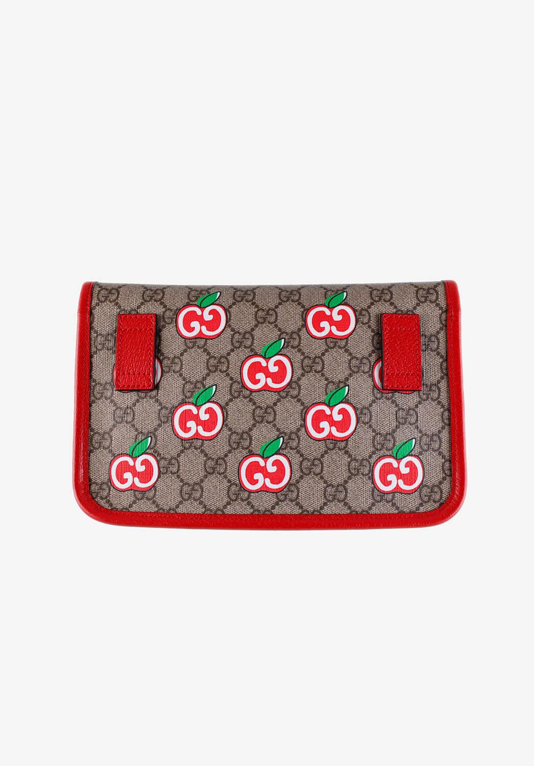 Pink  New Gucci GG Supreme Apple Print Women Waist Bag Leather Details S044 For Sale