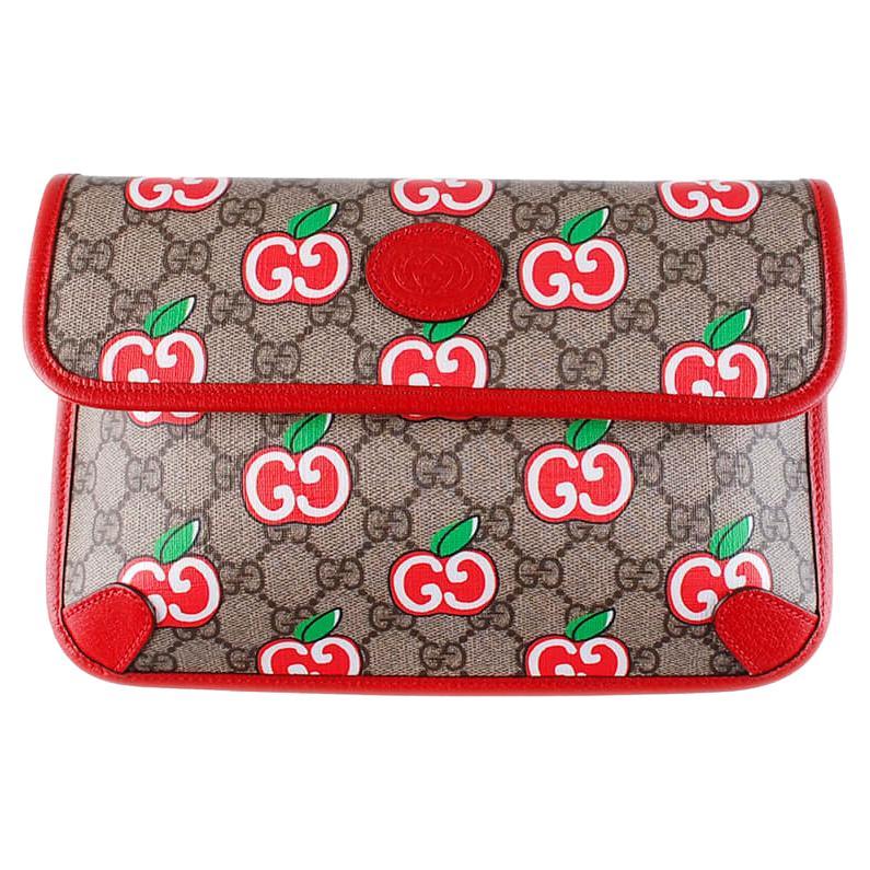  New Gucci GG Supreme Apple Print Women Waist Bag Leather Details S044 For Sale