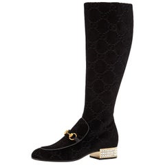 New Gucci GG Velvet Crystal Boots With Box Sz 38