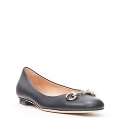 new GUCCI gold Horsebit buckle black calfskin ballet flats EU37.5