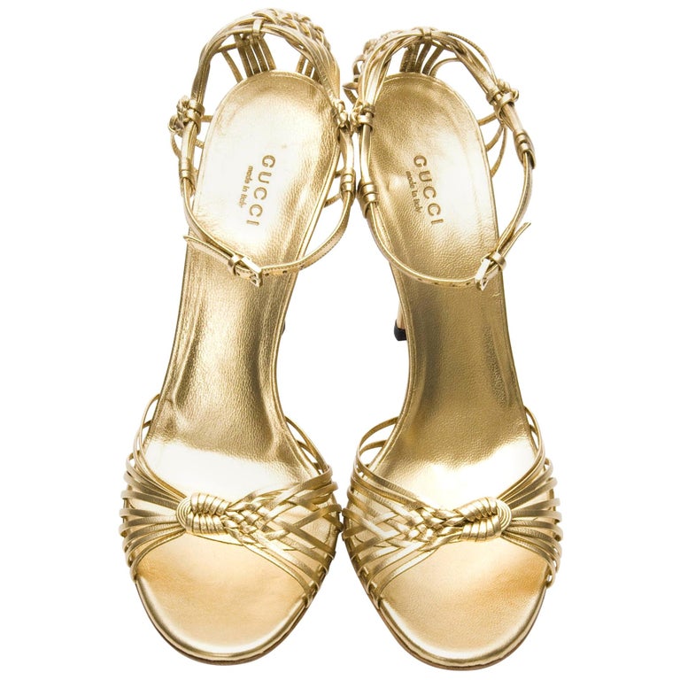 New Gucci Gold Leather Ad Runway Heel Sz Euro 40 For Sale at 1stDibs ...