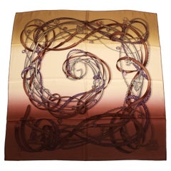 Used New Gucci Golden Brown Silk Scarf