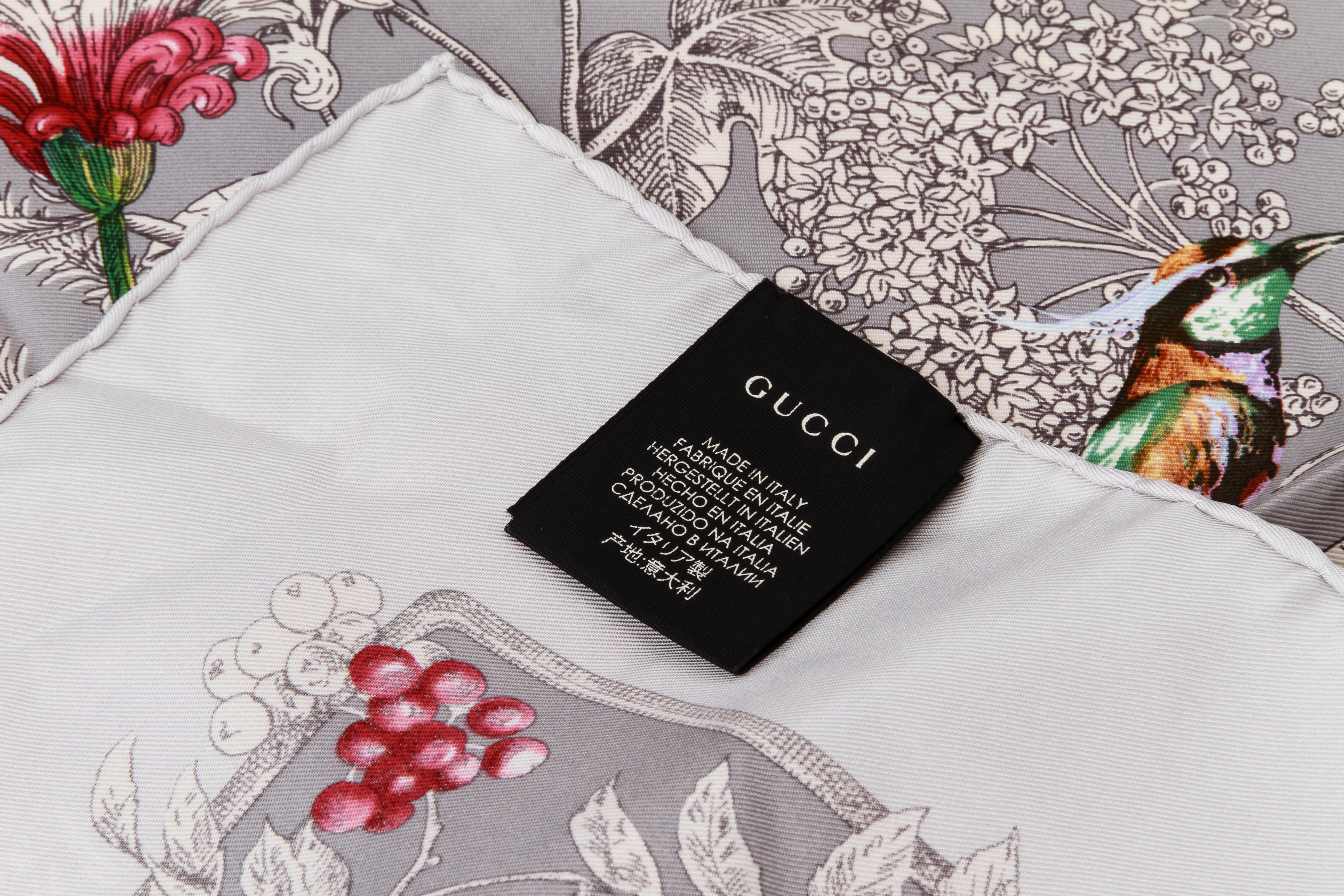 New Gucci Gray Silk Floral Scarf In New Condition For Sale In West Hollywood, CA