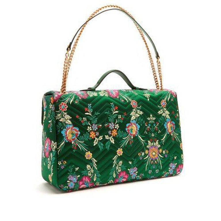 New GUCCI Green Marmont GG Oversized Maxi Floral Jacquard Shoulder Bag ...