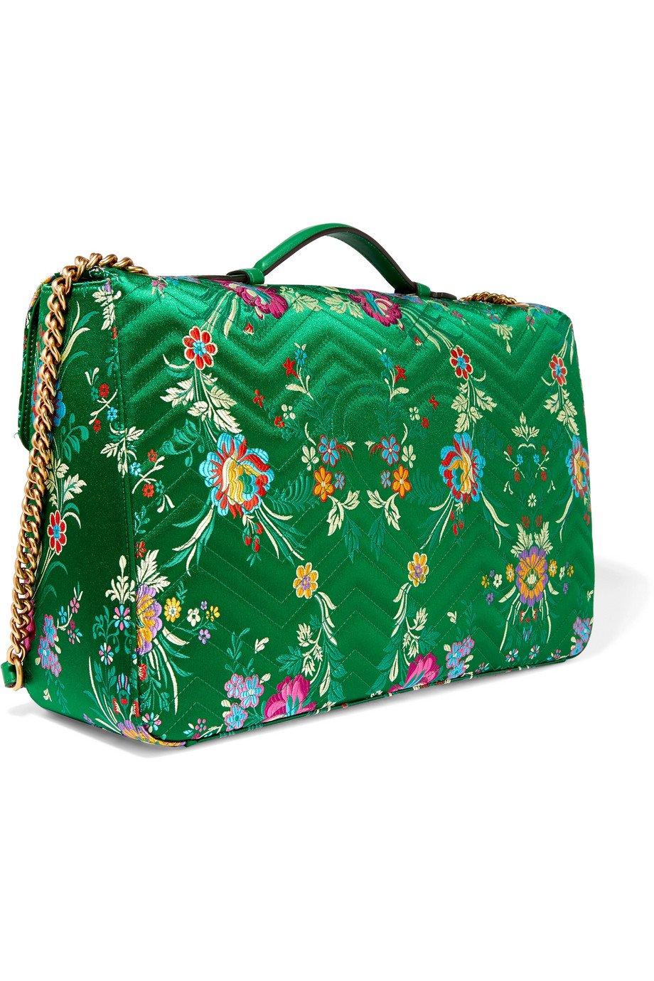 Noir GUCCI - Sac à bandoulière surdimensionné en jacquard à fleurs vert Marmont GG, état neuf