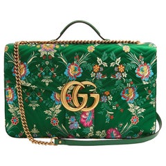 GUCCI - Sac à bandoulière surdimensionné en jacquard à fleurs vert Marmont GG, état neuf