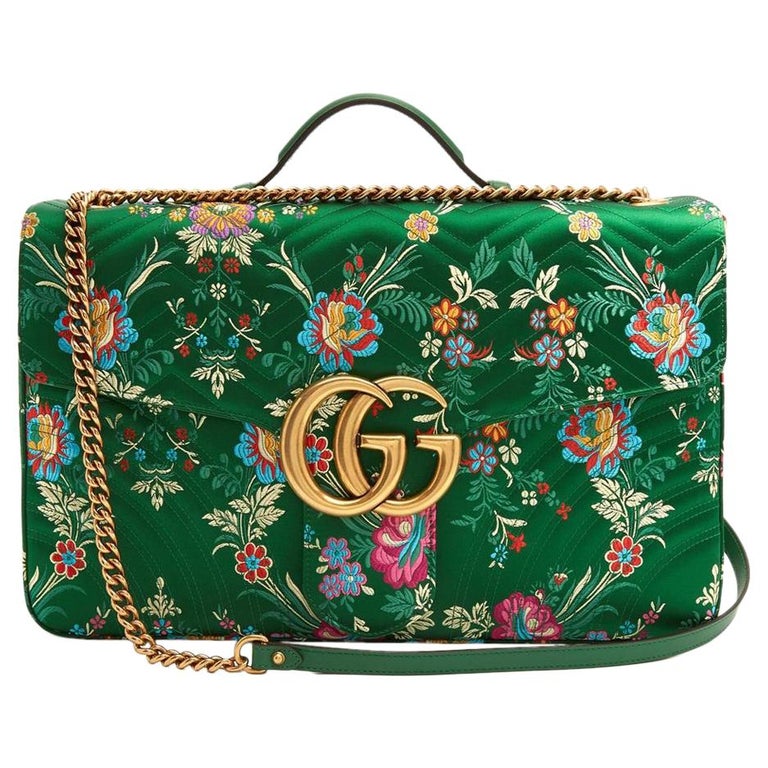 GUCCI - Sac à bandoulière surdimensionné en jacquard à fleurs vert Marmont  GG, état neuf sur 1stDibs | sacoche gucci fleur