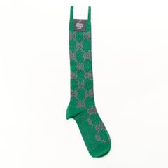 new GUCCI green pink lurex metallic GG monogram long socks M