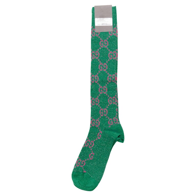 new GUCCI green pink lurex metallic GG monogram long socks M at 1stDibs |  green gucci stockings, gucci socks green, pink and green gucci socks