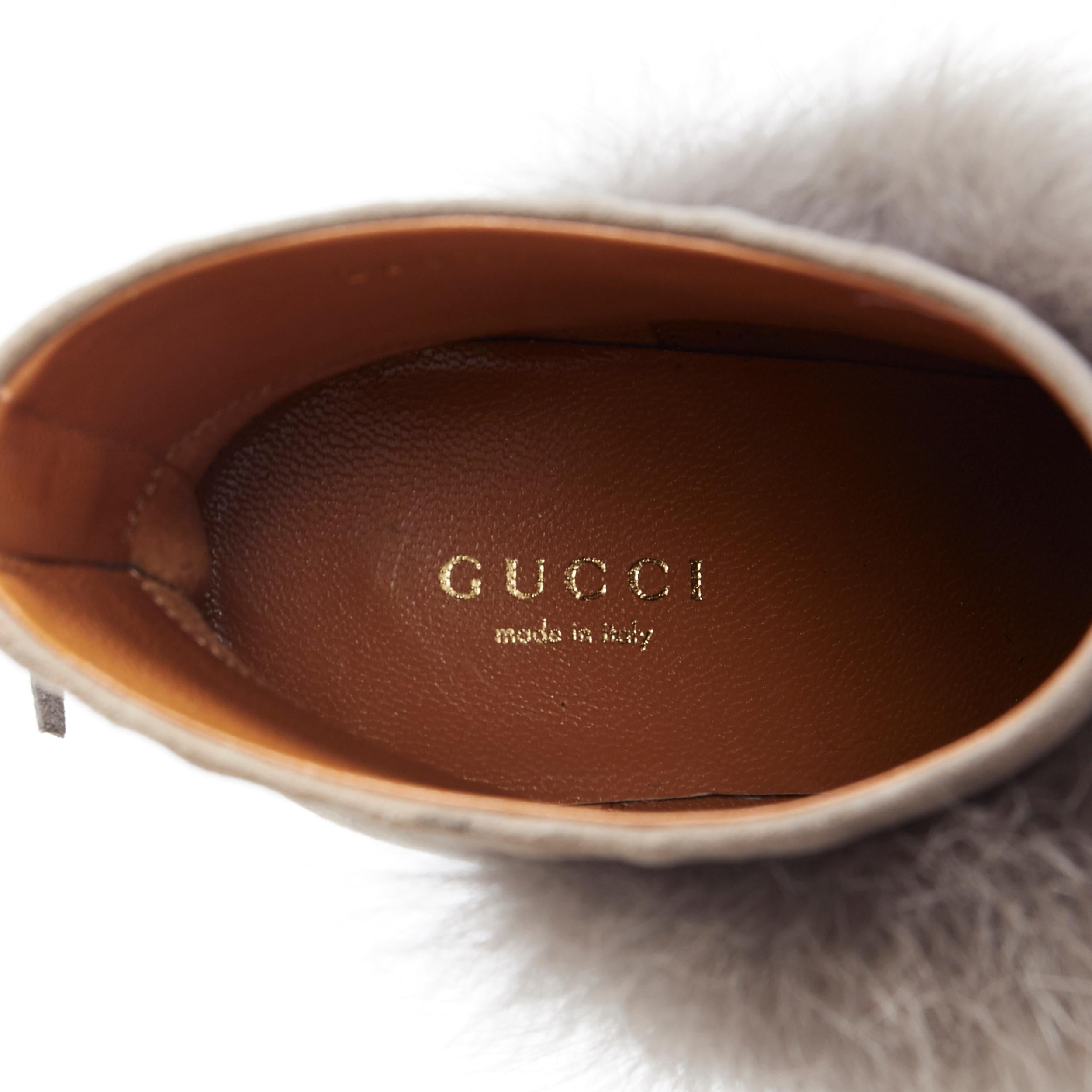 new GUCCI grey suede genuine fur bamboo tassel platform ankle bootie EU36 5