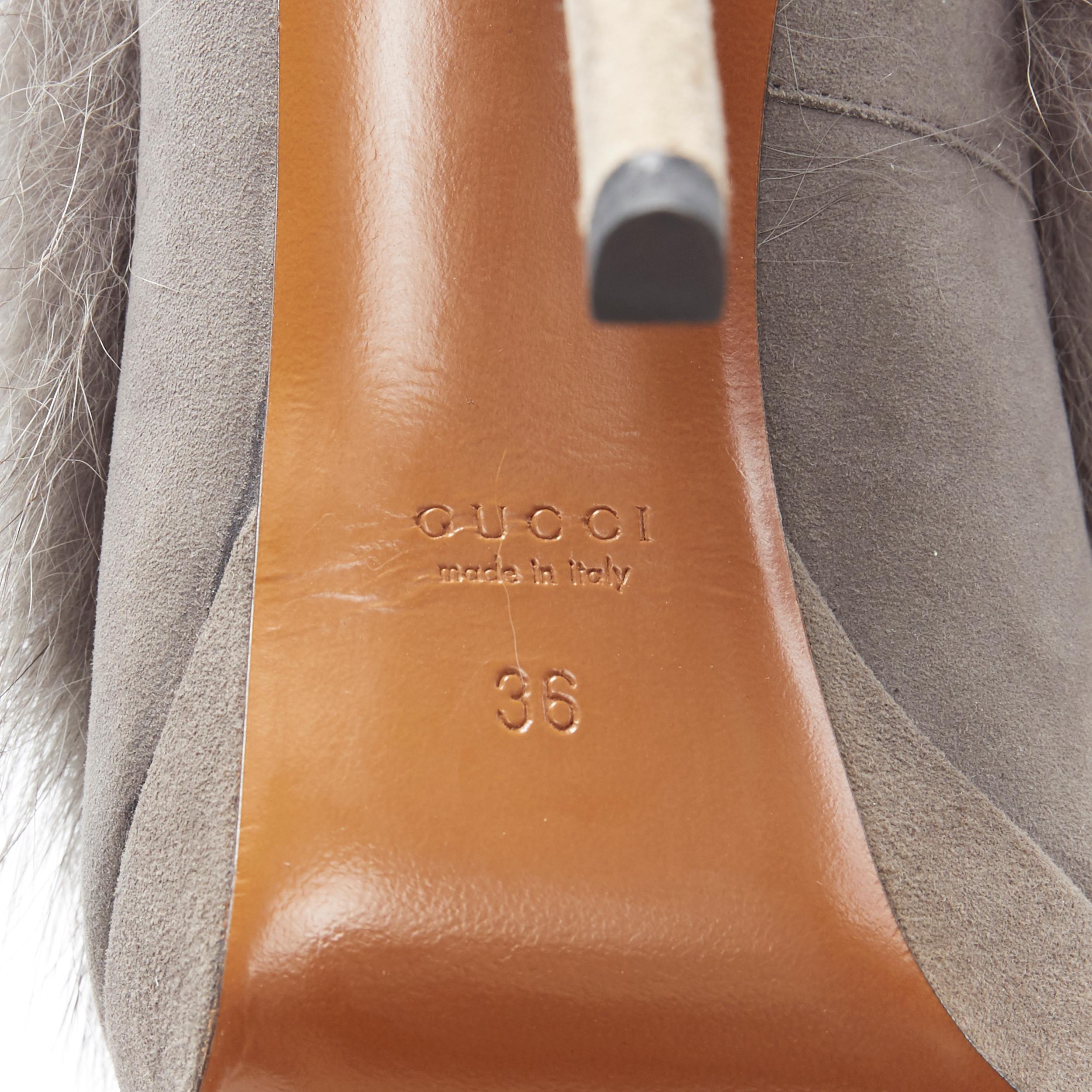 new GUCCI grey suede genuine fur bamboo tassel platform ankle bootie EU36 6