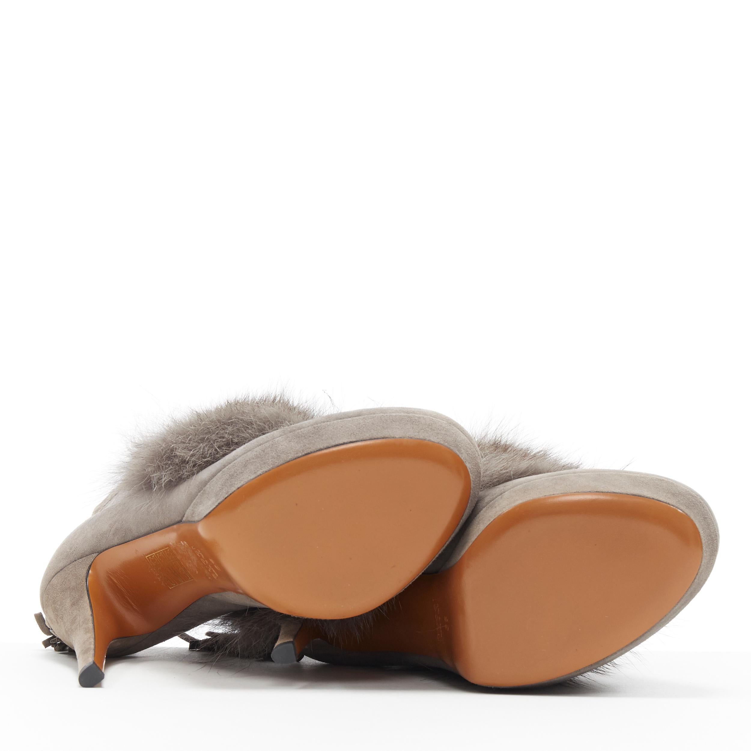 new GUCCI grey suede genuine fur bamboo tassel platform ankle bootie EU36 1