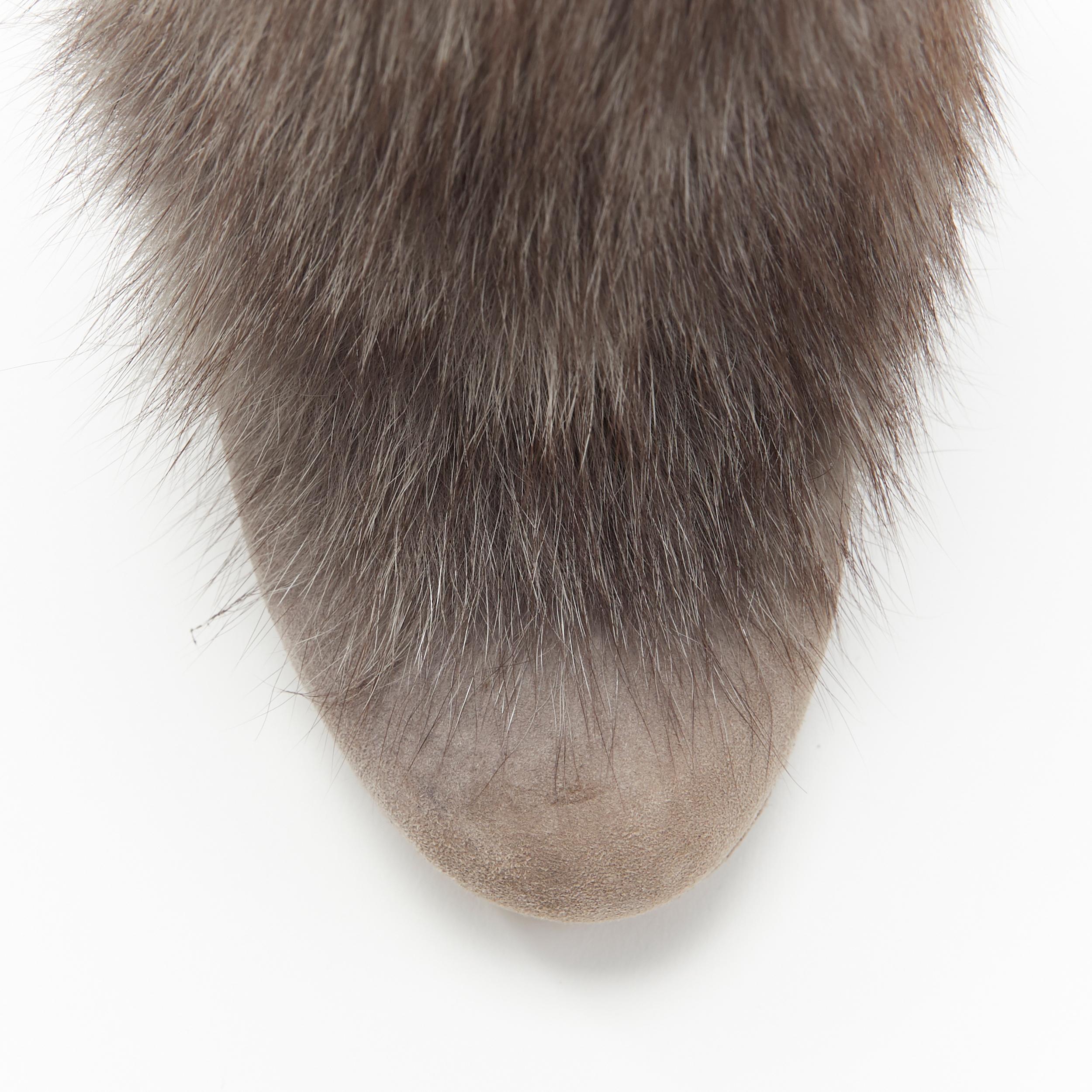 new GUCCI grey suede genuine fur bamboo tassel platform ankle bootie EU36 2