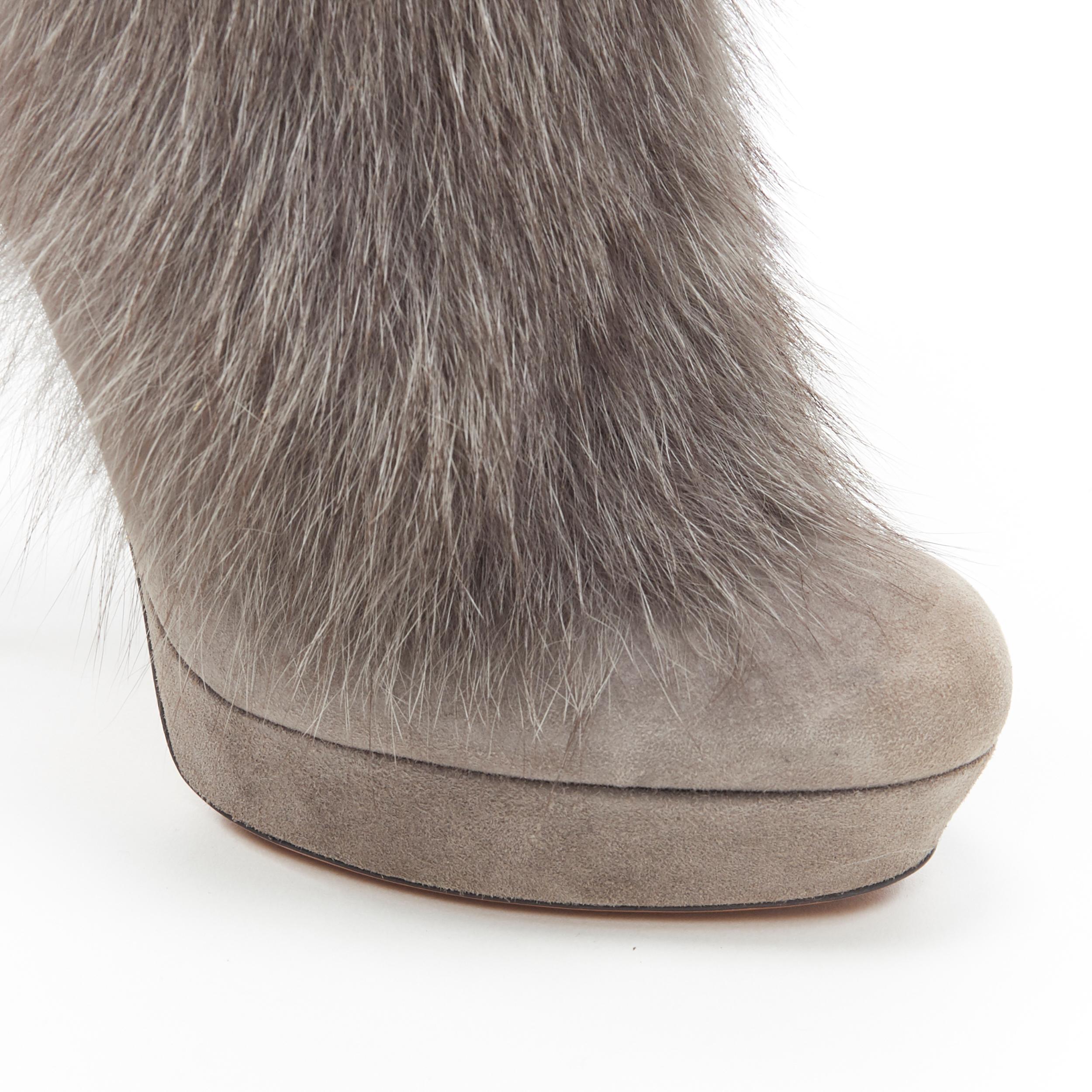 new GUCCI grey suede genuine fur bamboo tassel platform ankle bootie EU36 3