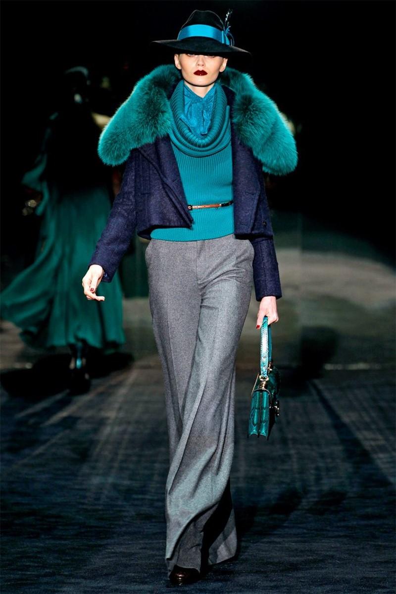 Rare Gucci Fall / Winter 2011 Wool Pants
Brand New With Tags
From Gucci's 90th anniversary Fall Runway show, 
Frida Giannini cited her influence was 1970's Anjelica Huston
$1980
Two Side Pockets
Two Back Pockets
Zip an Hook Front Closure
Italian Sz