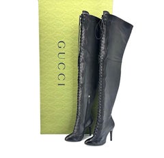 NEW Gucci Harriet Cruise 2023 Snake Emboss Over The Knee High Heel Boots 37