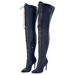 NEW Gucci Harriet Cruise 2023 Snake Emboss Over The Knee High Heel Boots 40