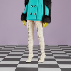 New Gucci Harriet Vintage White Leather Over The Knee Lace Up Boots It. 38 US 8