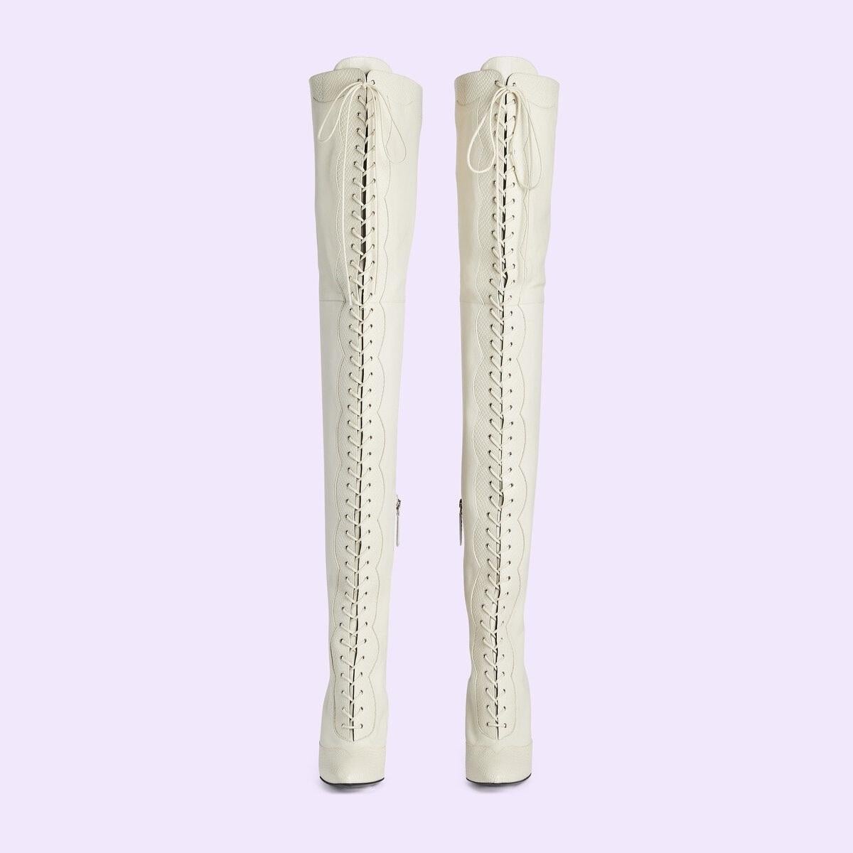 Women's New Gucci Harriet Vintage White Leather Over The Knee Lace Up Boots It. 38 US 8 For Sale