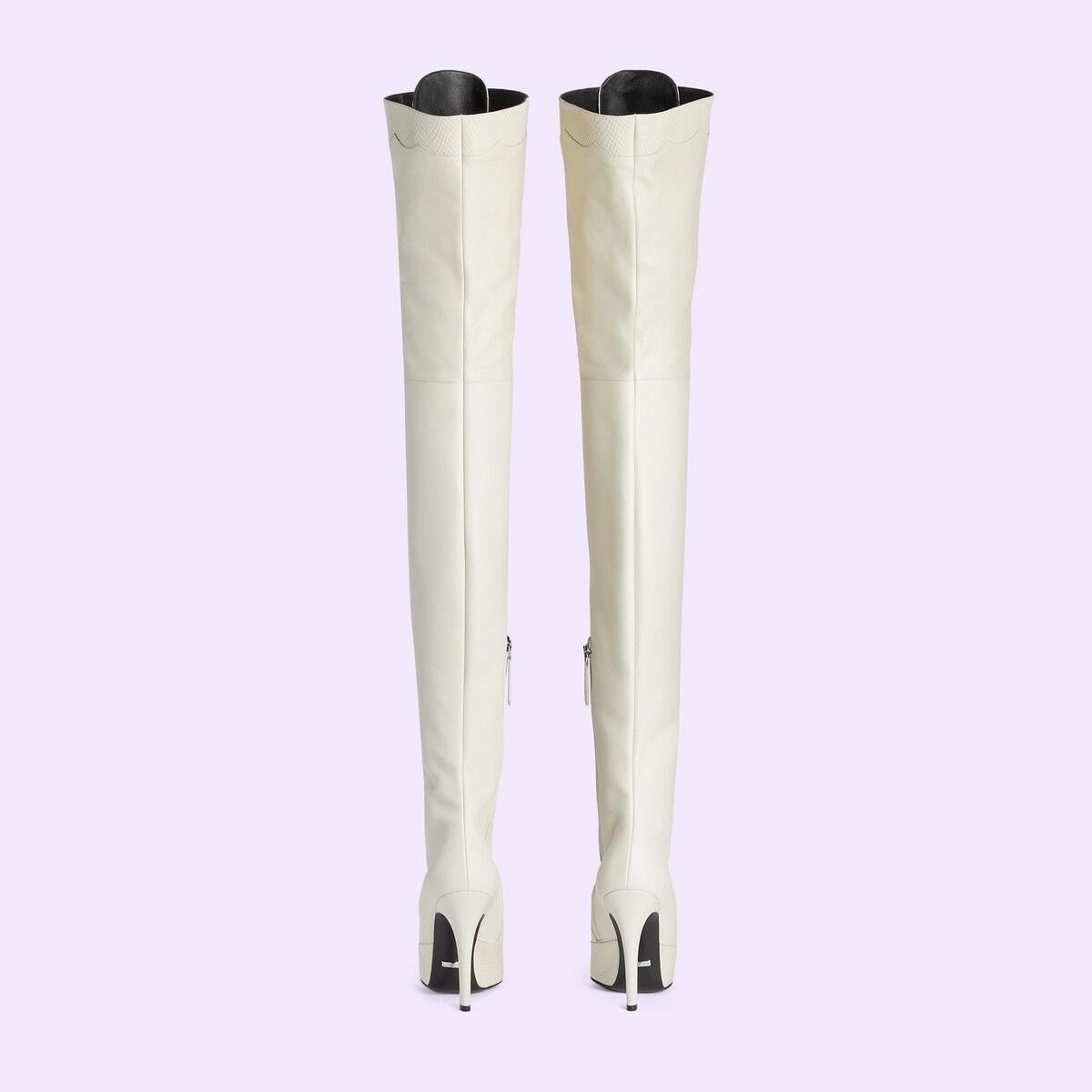 New Gucci Harriet Vintage White Leather Over The Knee Lace Up Boots It. 38 US 8 For Sale 1