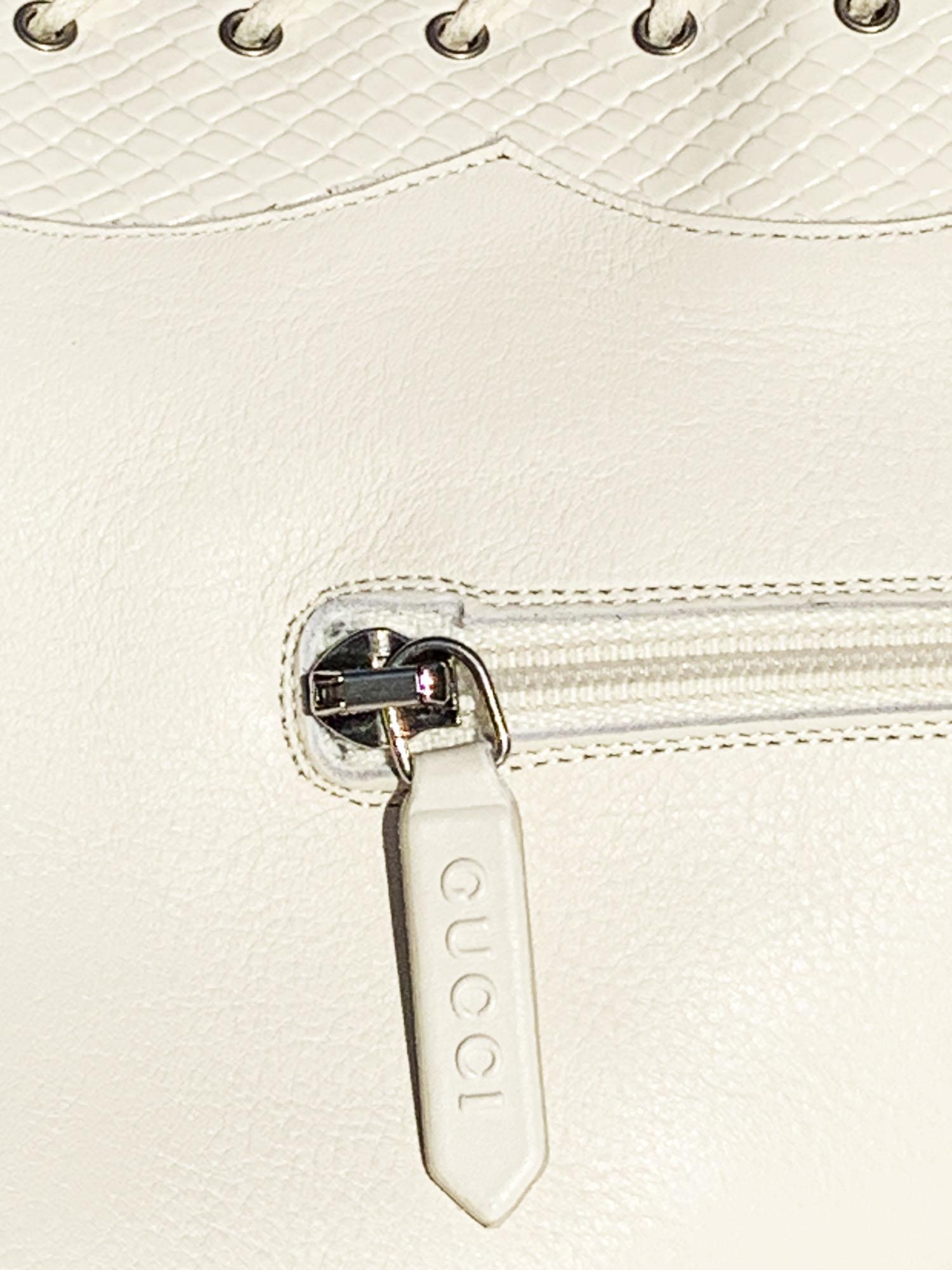 New Gucci Harriet Vintage White Leather Over The Knee Lace Up Boots It. 38 US 8 For Sale 4