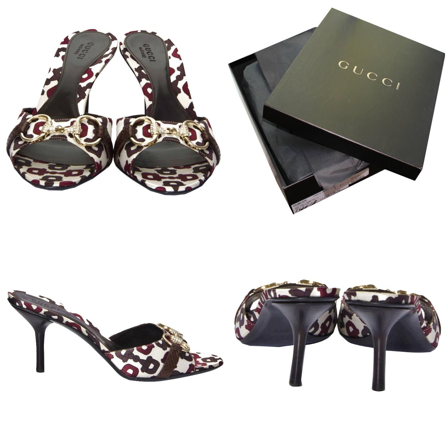 Noir Gucci Mules à talons en lézard et cristaux Swarovski avec mors de cheval, Taille 6,5, Neuf en vente